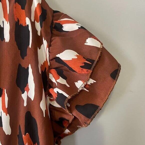 Bloom Chic Plus Size 26 Dress Brown Animal Print High Neck Ruffles - Picture 5 of 7